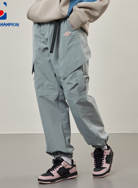 公鸡冠军灰色卡扣休闲裤男秋季宽松户外潮流运动多口袋束脚长裤