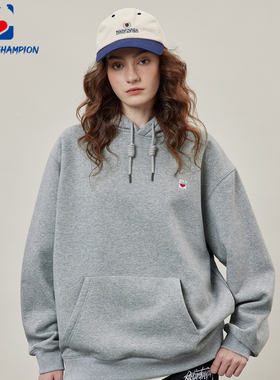 公鸡冠军灰色连帽重磅卫衣女秋冬新款宽松加绒刺绣落肩保暖上衣潮