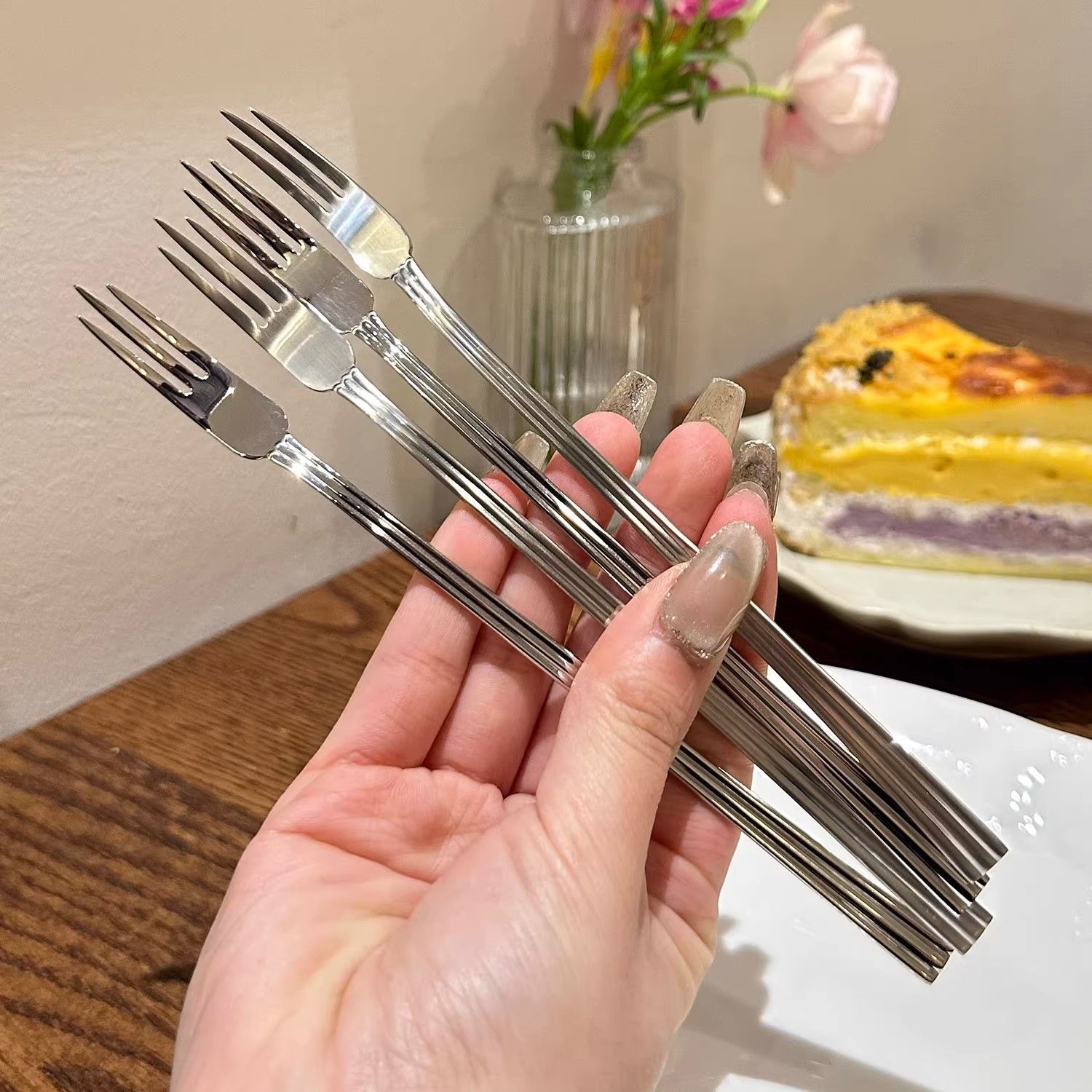 高级感长柄水果叉沙拉叉长柄叉