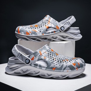 男夏季 外穿46防滑47大码 沙滩凉鞋 包头拖鞋 胖脚宽肥男士 洞洞鞋
