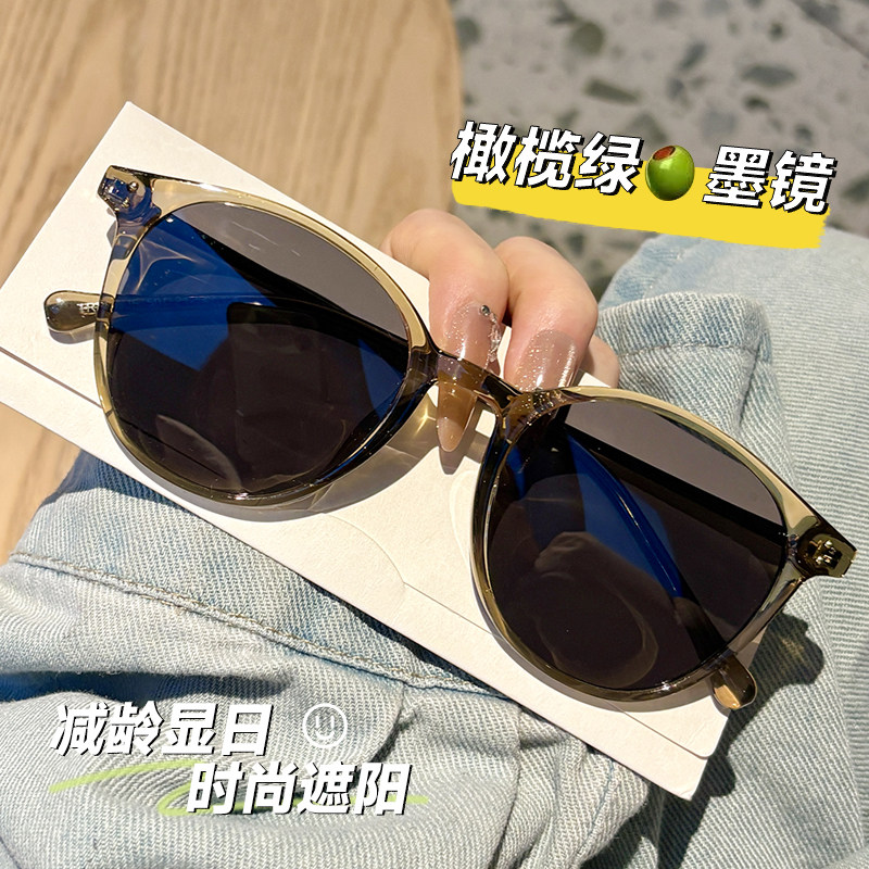 2026新款显白橄榄圆框墨镜女偏光近视带度数遮阳防紫外线太阳眼镜