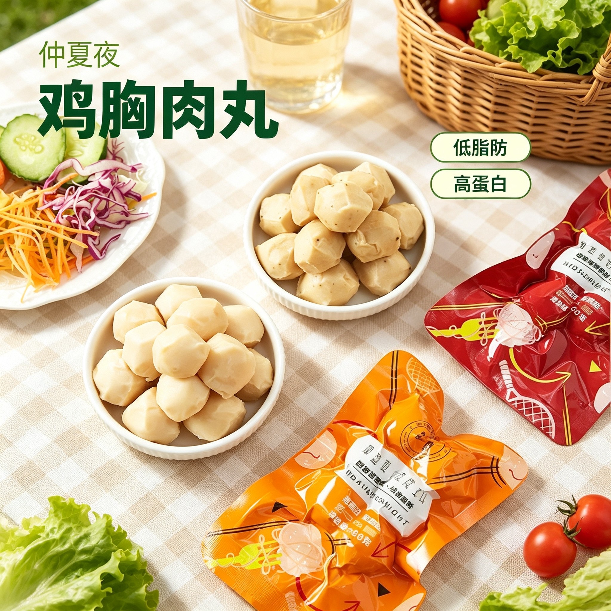 仲夏夜鸡胸肉丸即食鸡肉丸健身代餐低脂轻食高蛋白速食鸡丸子肉串