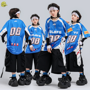 少儿嘻哈风街舞潮服男女童帅气宽松T恤hiphop团体舞蹈演出服套装
