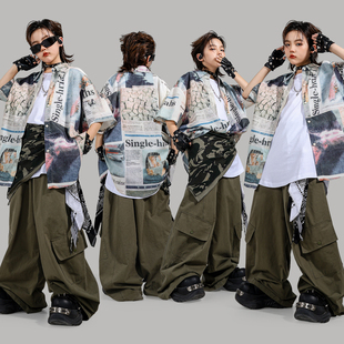儿童嘻哈街舞潮服男女童复古衬衫breaking演出服架子鼓走秀服套装