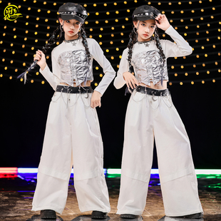 少儿爵士舞演出服女童甜酷露脐长袖jazz舞蹈服韩舞街舞Kpop走秀服