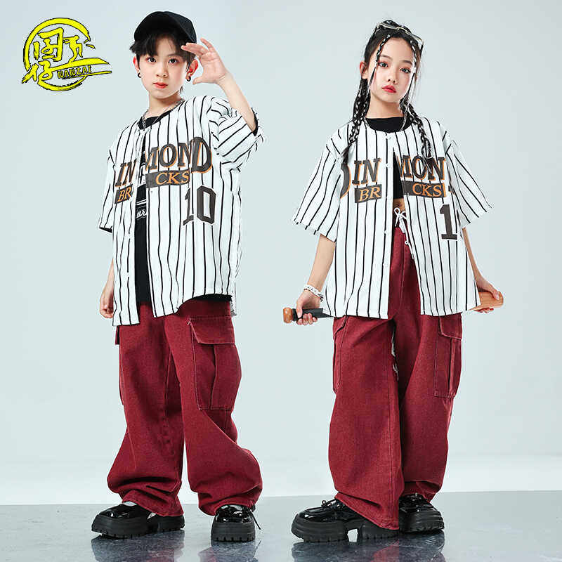 儿童街舞套装男女童棒球服衬衫嘻哈hiphop演出服少儿运动服走秀服