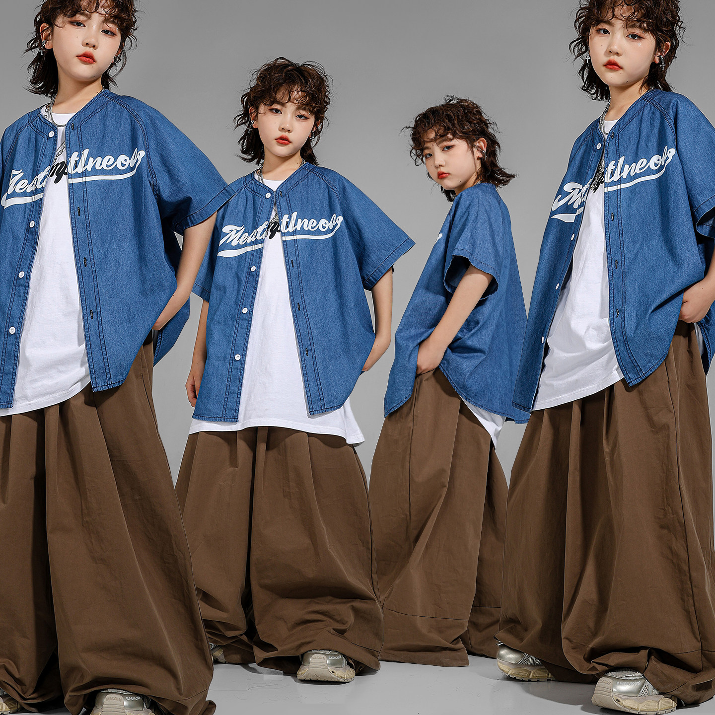 儿童嘻哈街舞服装男女孩子酷帅牛仔棒球衫套装hiphop架子鼓演出服