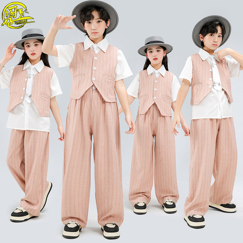 儿童西装马甲街舞机械舞演出服装
