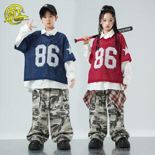少儿嘻哈街舞服男女童美式工装迷彩裤hiphop架子鼓表演服爵士舞服