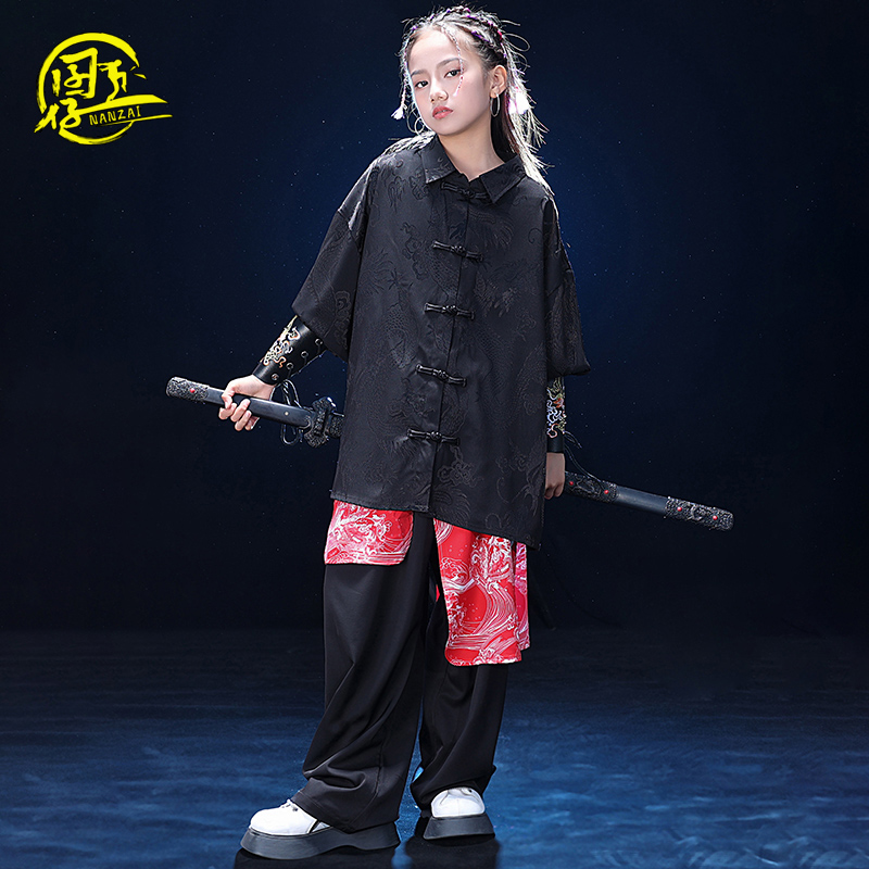 儿童国潮街舞服套装男童中国风唐装嘻哈hiphop表演服女童爵士舞服