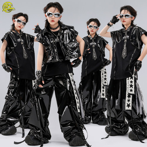 儿童酷帅皮马甲嘻哈街舞走秀潮服