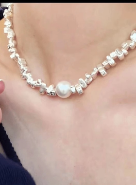 碎银子贝珠手链S925银简不规则