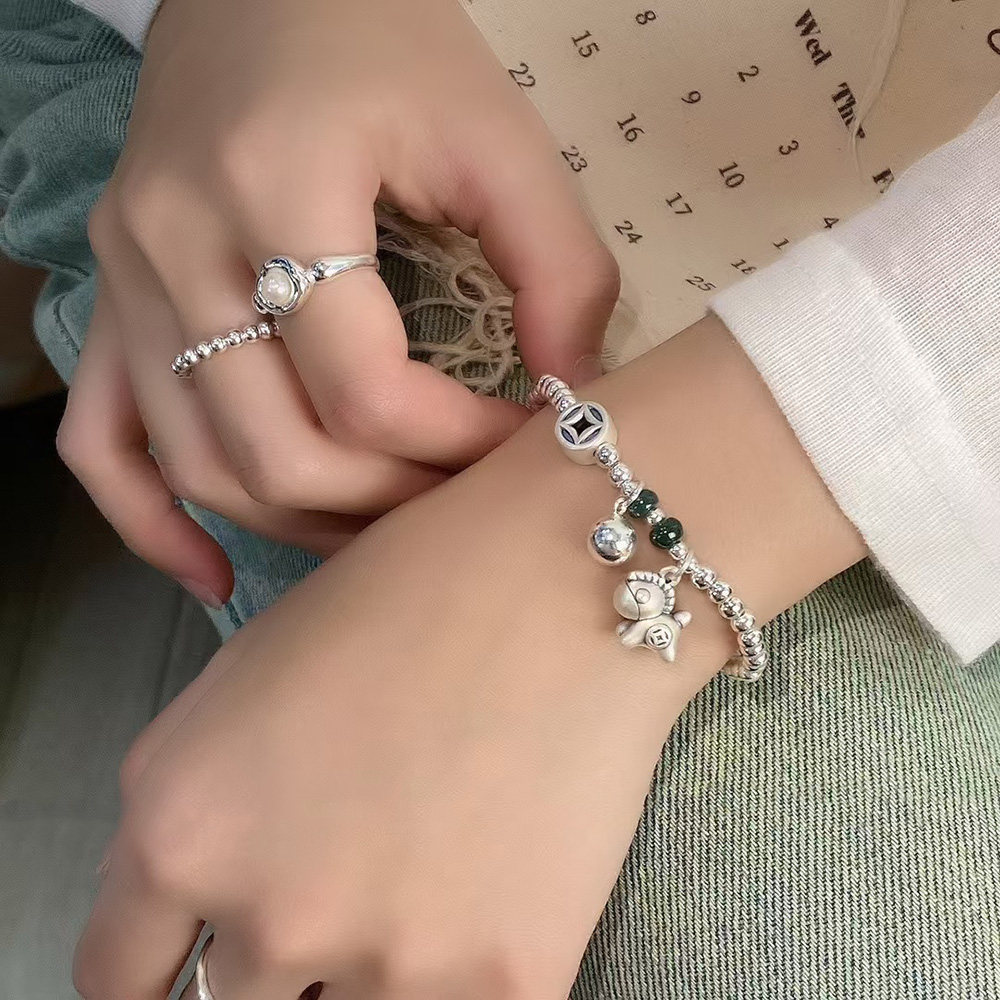 足银马上有钱配件珠珠手串小众设计纯银手工球球手链韩国新品女款