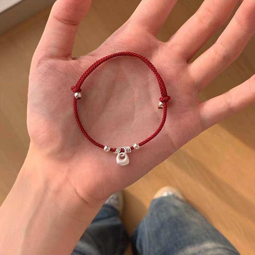 通体s925纯银小秤砣手链国风小众编绳女款称心如意红绳银手绳百搭