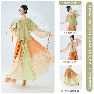 古典舞印花渐变身韵舞蹈飘逸大摆裙舞艺纱衣中国国风演出服练功