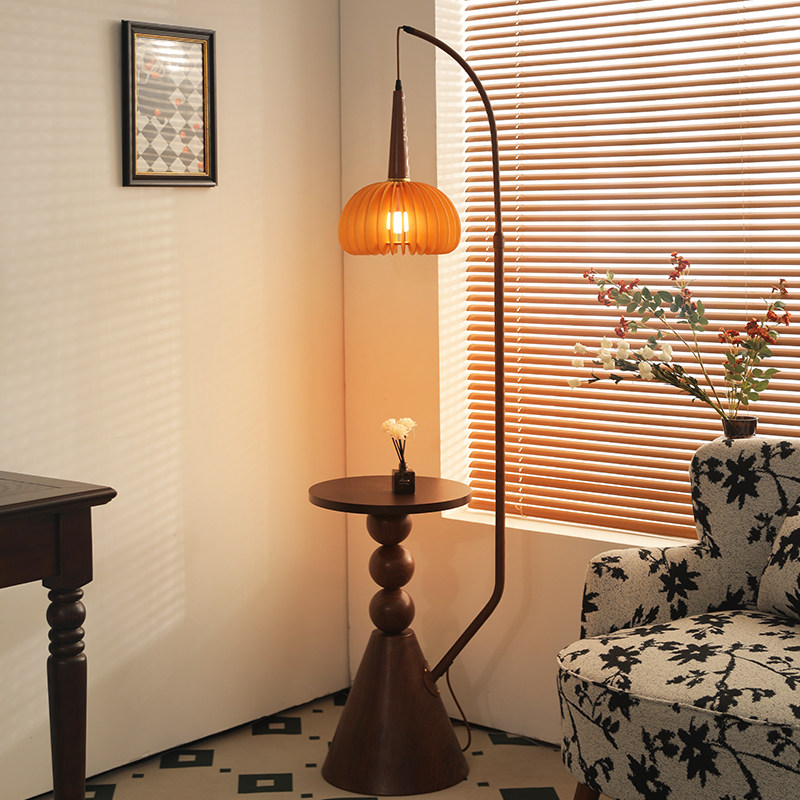 中古钓鱼落地灯客厅沙发边几置物架高级感复古卧室床头柜立式台灯