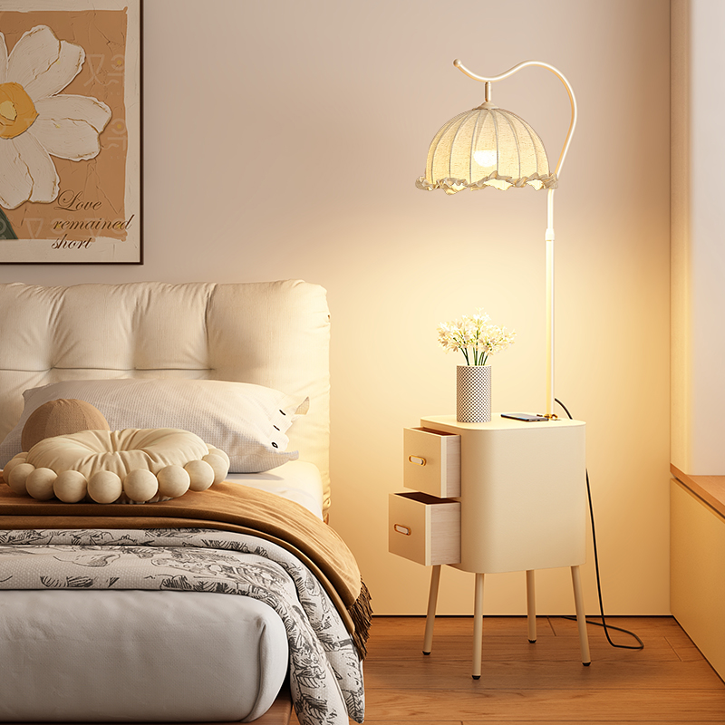 带抽屉落地灯卧室床头柜一体台灯