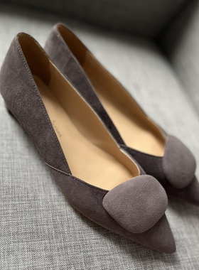 Rupert Sanderson灰色反绒包跟粗跟低跟尖头款单鞋女鞋