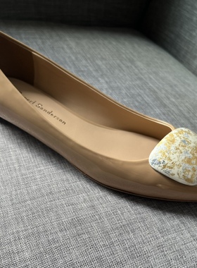 Rupert Sanderson裸色2.5CM金跟粗跟低跟方头碎花扣单鞋女鞋