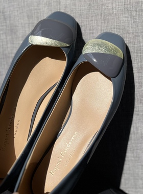 Rupert Sanderson雾霾蓝色2.5CM银跟粗跟低跟方头鸳鸯扣单鞋女鞋