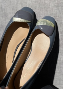 Rupert Sanderson雾霾蓝色2.5CM银跟粗跟低跟方头鸳鸯扣单鞋女鞋