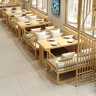 高档新中式 面馆快餐早餐甜品烧烤餐饮店饭店桌椅组合商用卡座沙发
