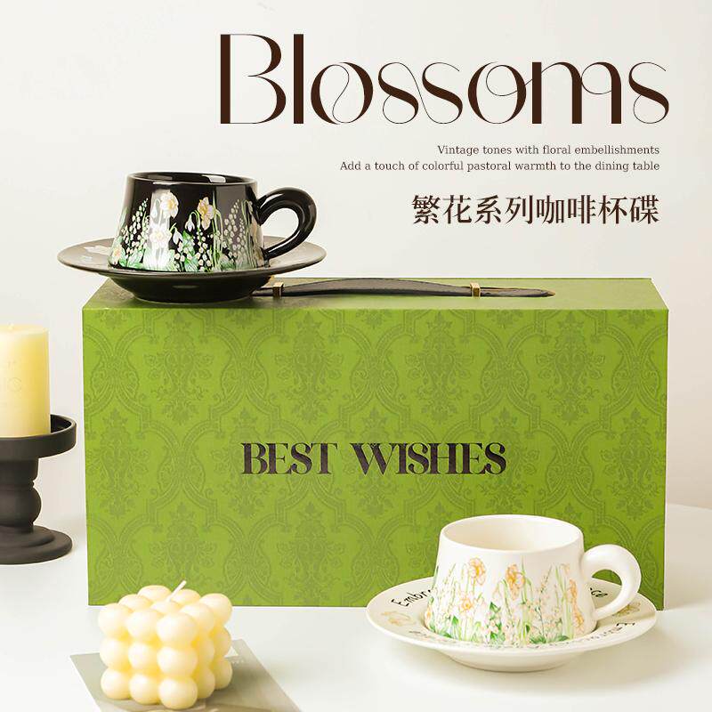 陶瓷杯咖啡杯伴手礼高级感杯碟套装网红风铃花下午茶杯子情侣对杯