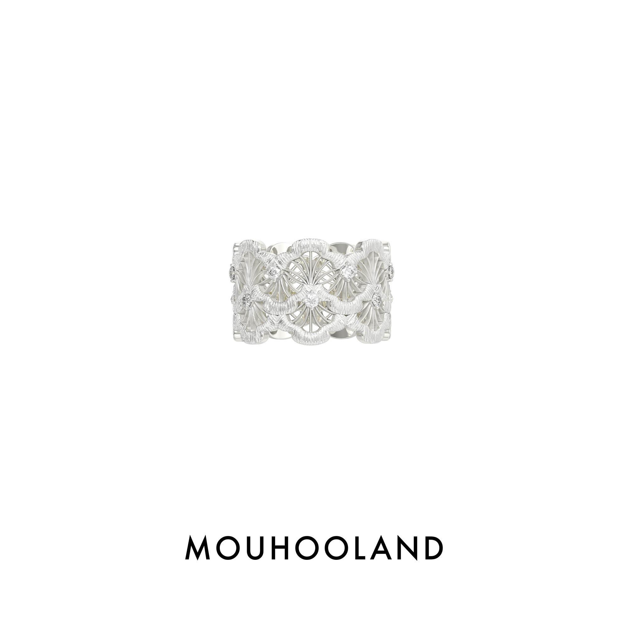 Mouhooland/暮后之地双层蕾丝扇形戒指原创设计925银食指戒指环