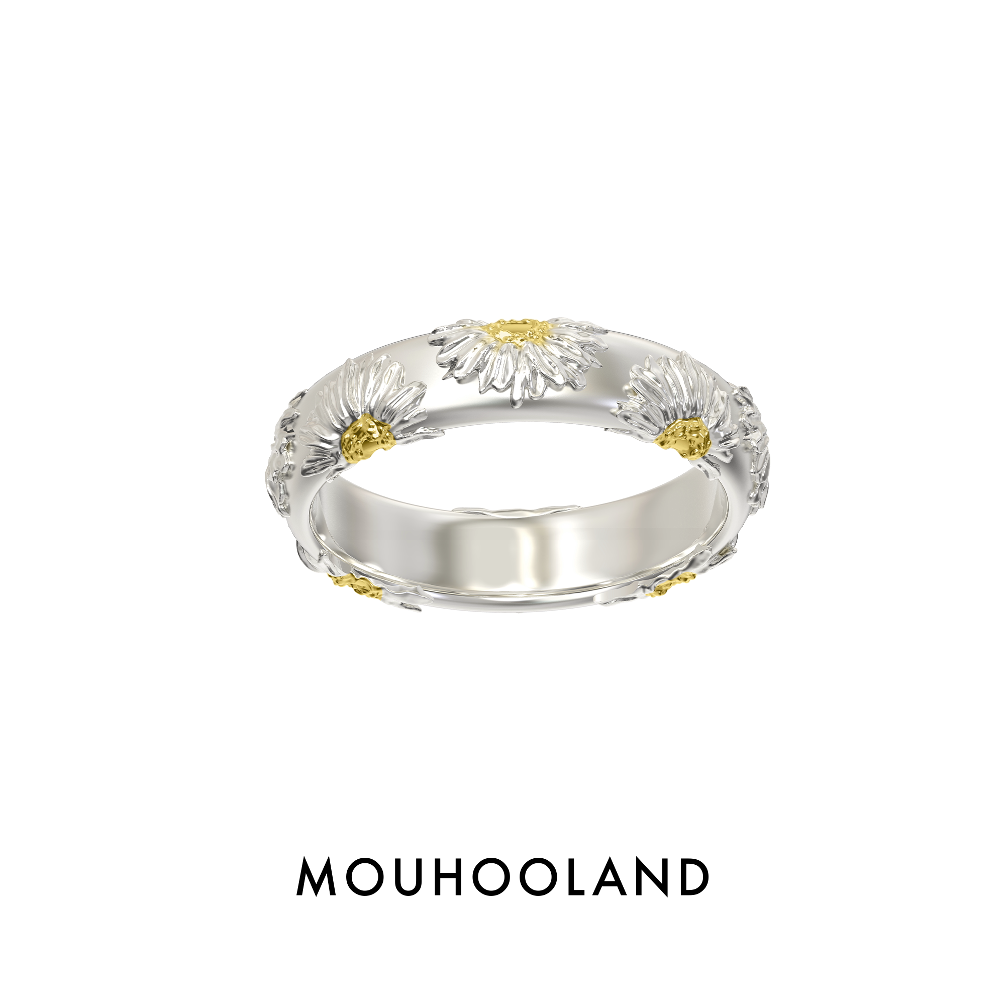 Mouhooland/暮后之地雏菊系列雏菊浮雕戒指原创设计小众情侣指环图片