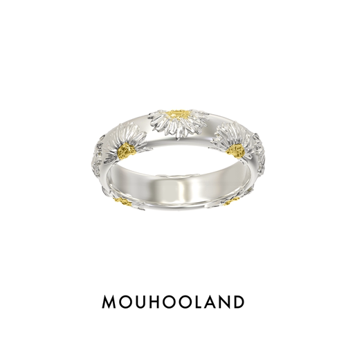 Mouhooland/暮后之地雏菊系列雏菊浮雕戒指原创设计小众情侣指环