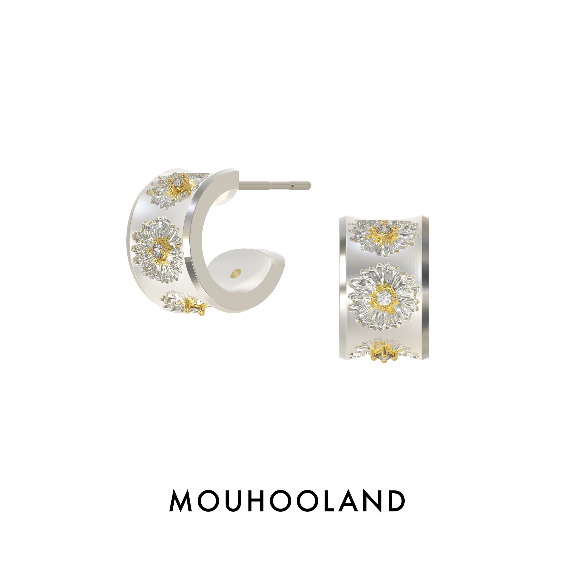 Mouhooland/暮后之地雏菊系列雏菊耳钉925银针耳饰原创设计小众图片
