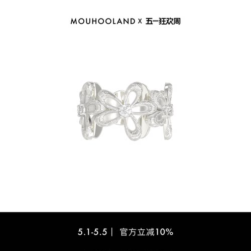 Mouhooland/暮后之地蕾丝小花戒指情侣款食指戒原创设计小众指环 - 封面
