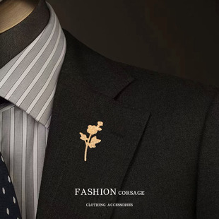 气质复古浮雕玫瑰胸针男女西服衬衫领口简约金属花朵领针文艺胸花