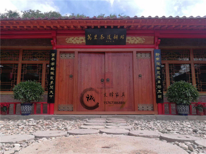 老榆木别墅大门庭院双开门仿古实木大门四合院大门祠堂木门进户门