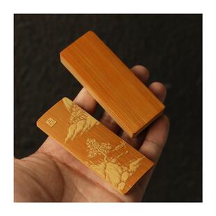 十几年老玉竹合青双面留青雕刻牙签盒竹雕工艺品把件把玩文玩竹u.