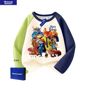 WASSUP联名疯狂动物城男女童t恤鸳鸯长袖可爱潮流春秋季纯棉款