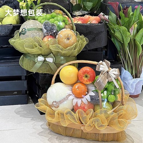 高档手提木编中秋节网纱包装礼篮