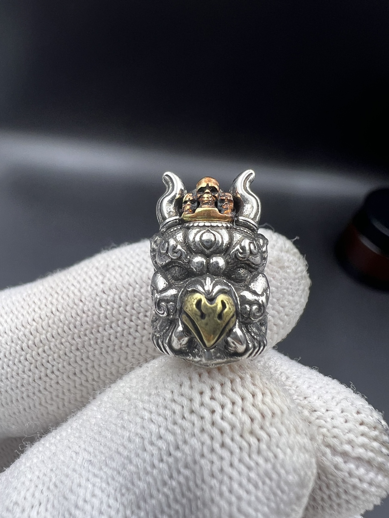 藏银合金大鹏鸟线束背云顶珠腰珠多用，文玩配饰，百香星月佛手金