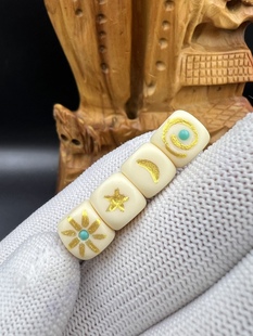 天然象牙果日月星辰六方套珠，文玩配饰，百香星月佛手金刚猴头核