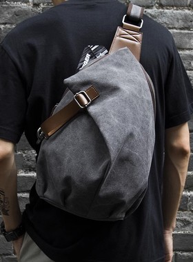 法国Cavi KIong胸包潮流帆布单肩斜挎包大容量学生包简约男士背包