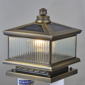 益源全铜太阳能柱头灯美式 纯铜围墙柱子灯别墅大门柱顶灯户外古铜