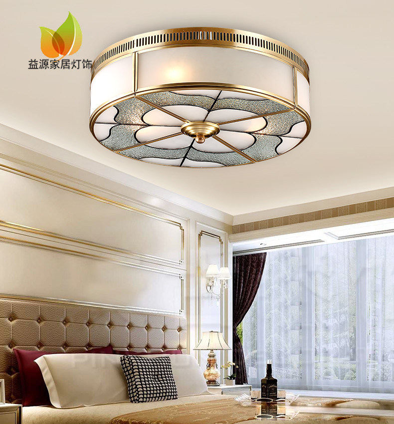 纯铜焊锡吸顶灯拼花圆形全铜卧室房间书房小客厅餐厅玄关中山灯具