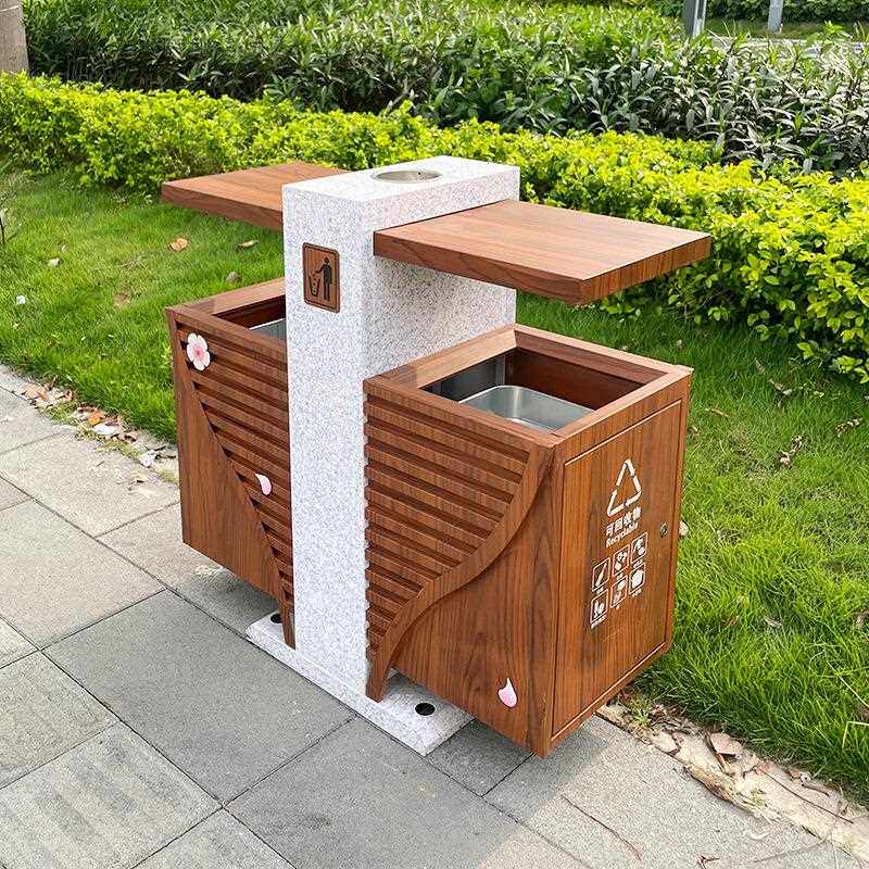 新款直销景区公园垃圾桶户外古典仿木质创意垃圾箱物业仿大理石垃