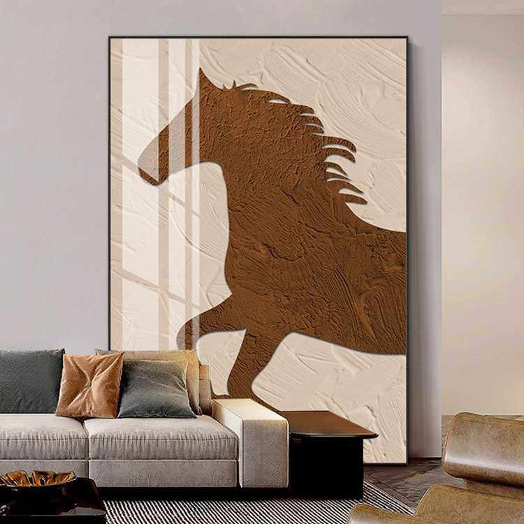 新款直销马到成功客厅装饰画竖版大气巨幅落地画简约侘寂风沙发背,家居饰品,油画,淘宝优惠券,粉丝福利购,淘宝优惠卷