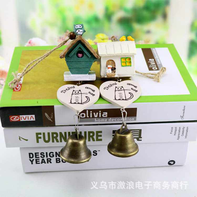 新款直销zakka创意家居树脂房子小鸟风铃 猫头鹰铃铛装饰挂件学生