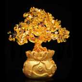 新款 饰黄水晶招财树礼品摆件 直销黄水晶发财树福钱袋摇钱树家居装