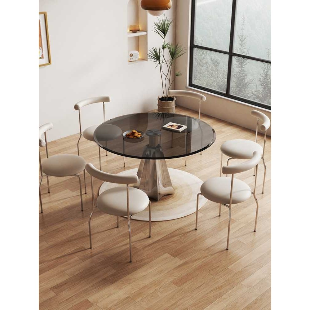 新款直销轻奢玻璃圆桌家用小户型餐桌现代简约高级感钢化玻璃水波,住宅家具,玻璃餐桌,淘宝优惠券,粉丝福利购,淘宝优惠卷