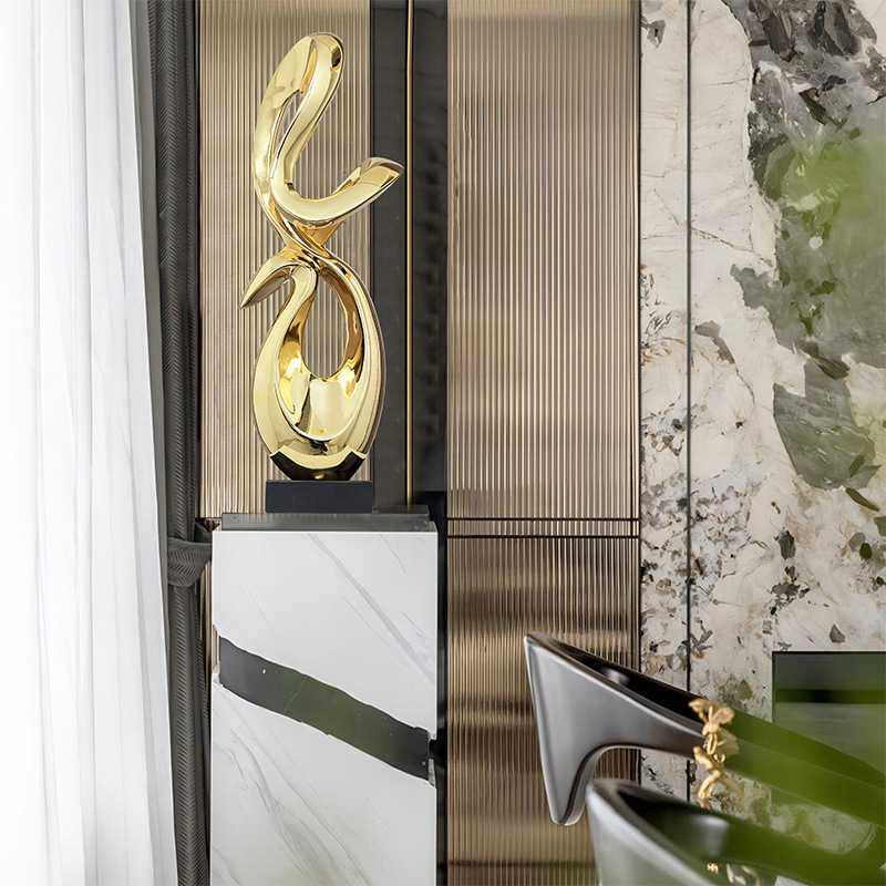 新款直销大型电镀轻奢抽象雕塑摆件酒店大堂样板房客厅艺术摆设玄,家居饰品,落地摆件,淘宝优惠券,粉丝福利购,淘宝优惠卷