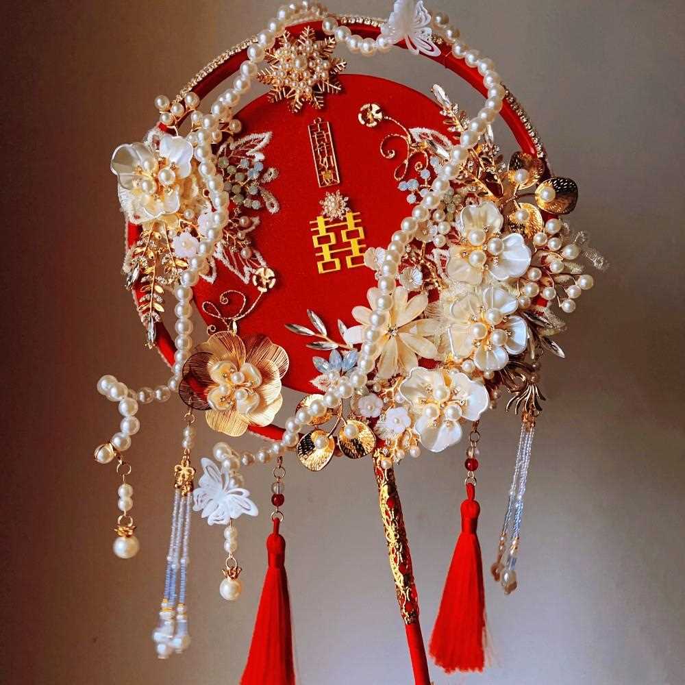 新款直销中式双面双圈团扇材料包成品新娘结婚龙凤秀禾服手捧花可