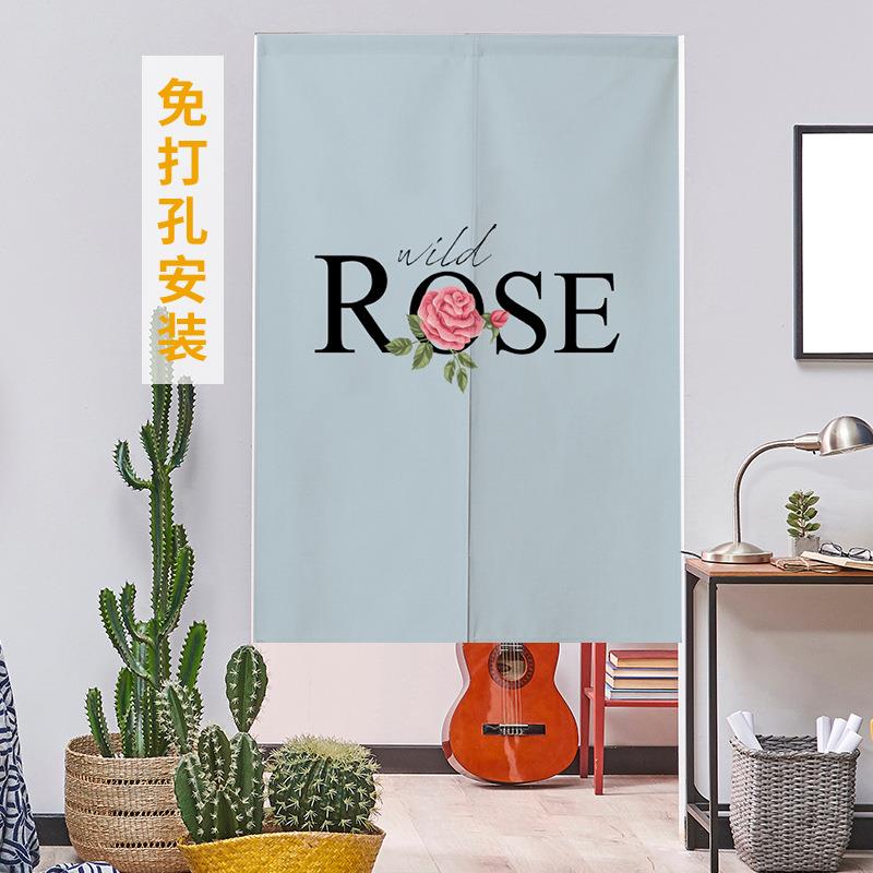 新款直销玫瑰花布艺北欧ins门帘卧室厨房卫生间隔断帘家用免打孔